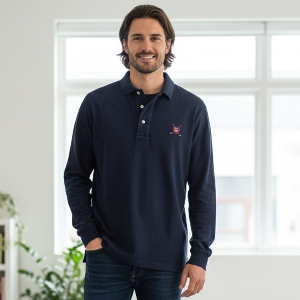 Polo Golf Ralph Lauren Navy Long Sleeve Polo Shirt Men's Size Large